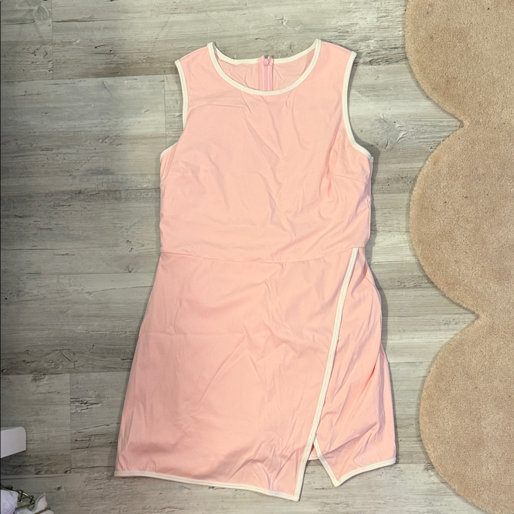 Pink Sleeveless fitness Dress with White Trim and built in skort